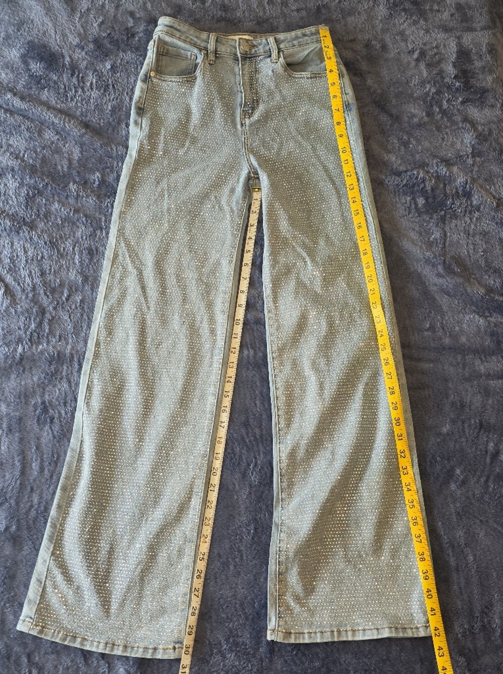 Light Wash Denim Jeans with Subtle Dot Embellishment Austin Landing Rhinestone